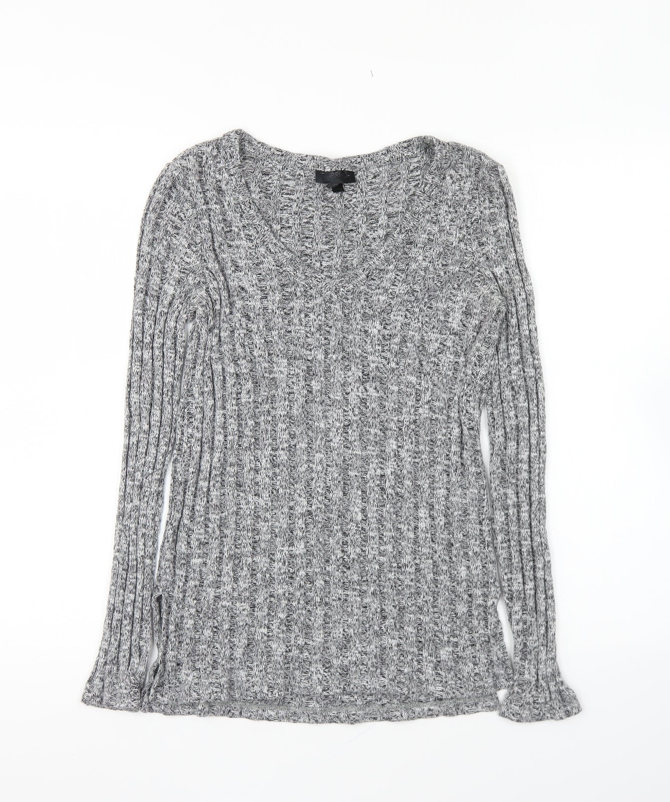 Topshop Womens Grey V-Neck Cotton Pullover Jumper Size 8 -