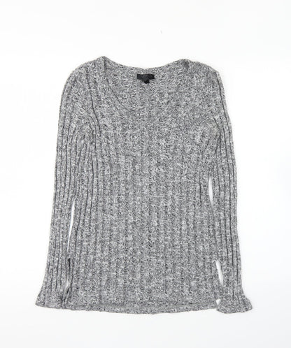 Preloved Topshop Womens Grey V-Neck Cotton Pullover Jumper Size 8 - - Front