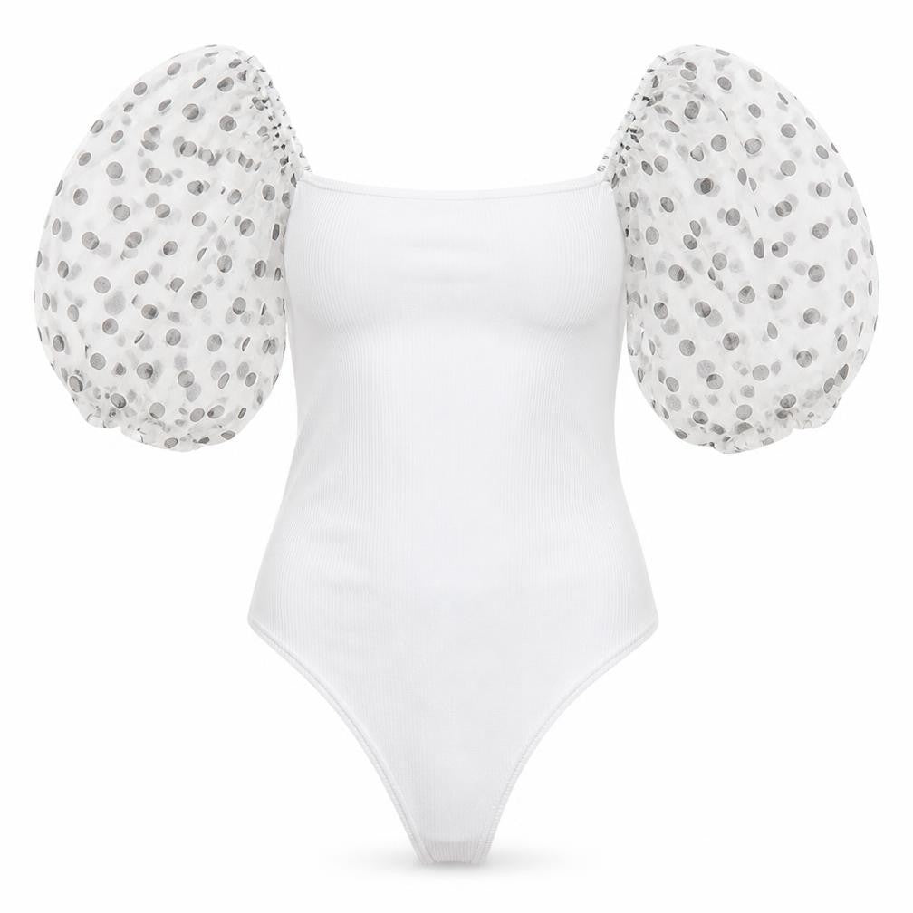 PRETTYLITTLETHING Womens White Polyester Bodysuit One-Piece Size 10 Snap - Mesh Sleeves.