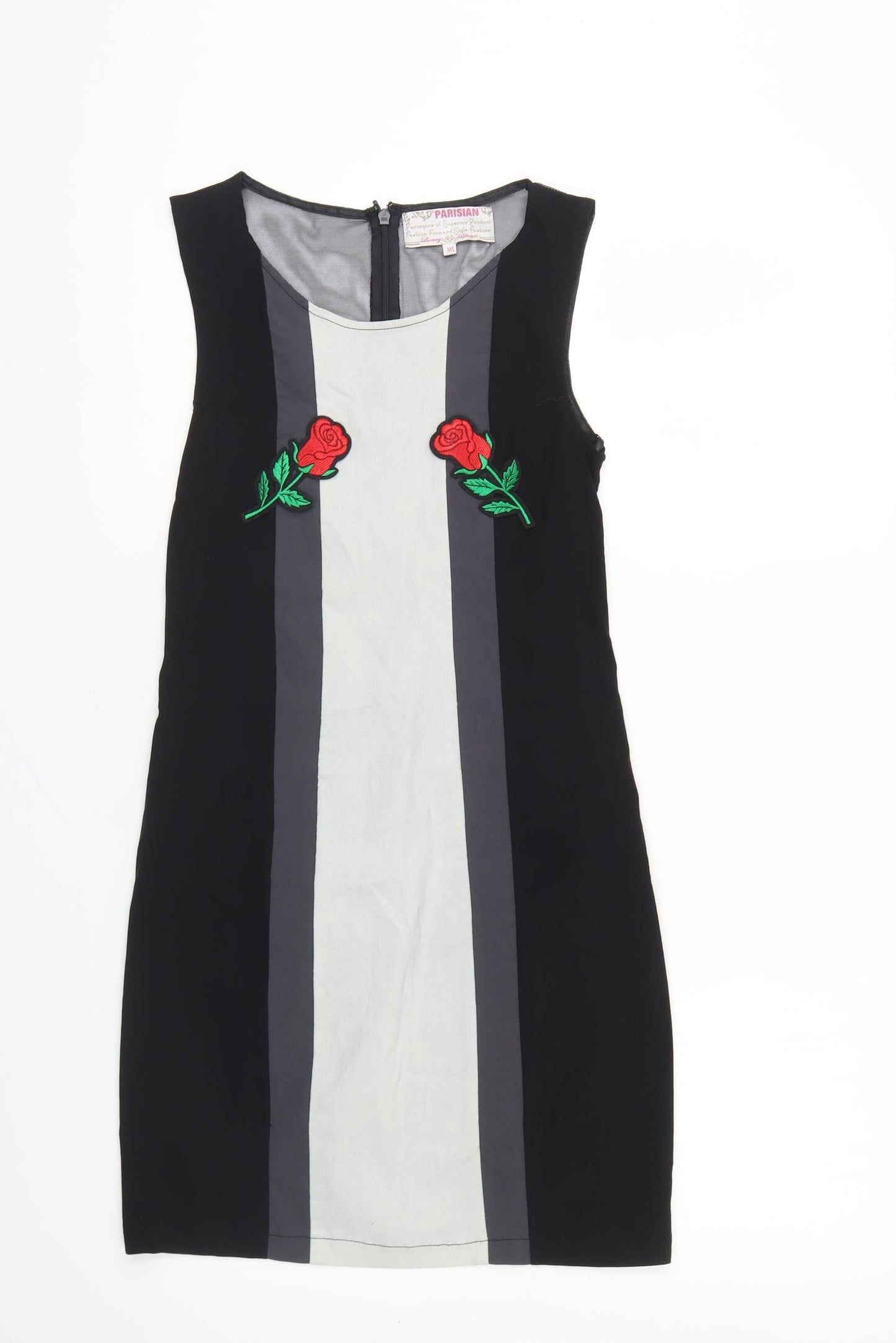 PARISIAN SIGNATURE Womens Black Cotton Bodycon Size M Round Neck Zip