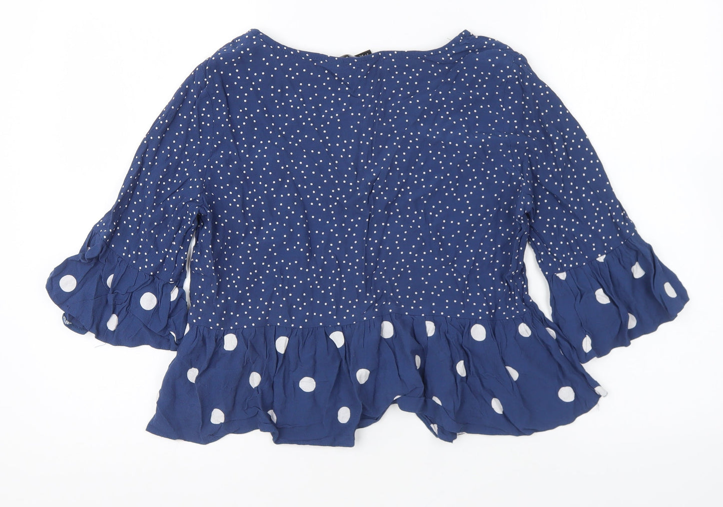 New Look Womens Blue Polka Dot Viscose Basic Blouse Size 12 V-Neck