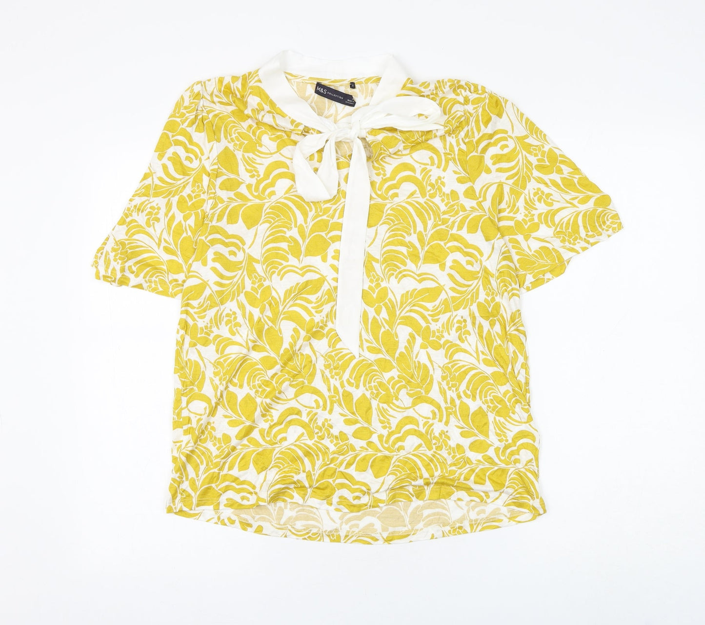 Marks and Spencer Womens White Floral Viscose Basic Blouse Size 14 V-Neck