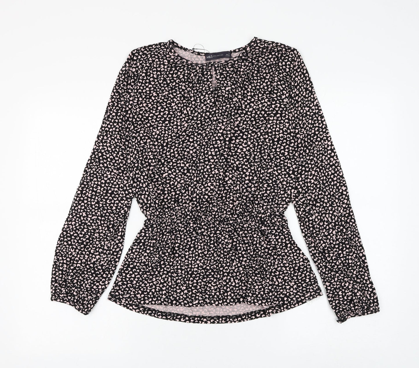 Marks and Spencer Womens Black Animal Print Viscose Basic Blouse Size 6 Round Neck