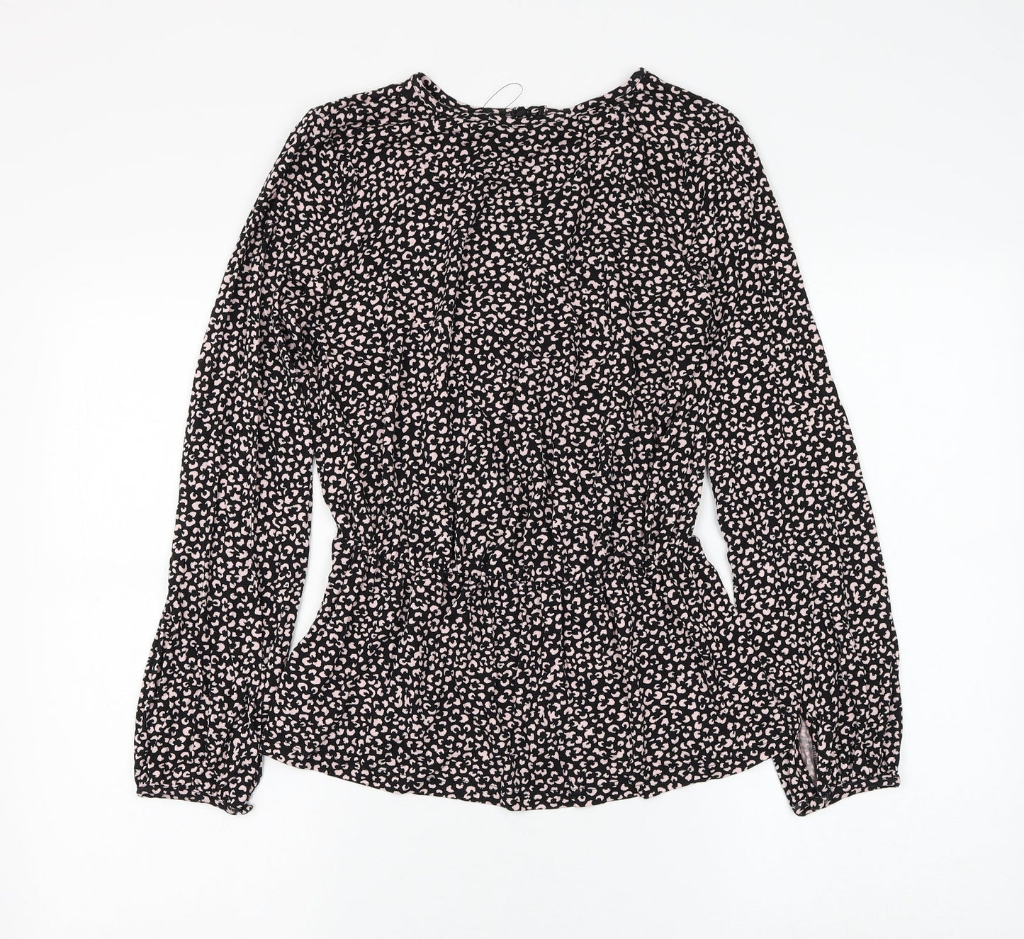 Marks and Spencer Womens Black Animal Print Viscose Basic Blouse Size 6 Round Neck