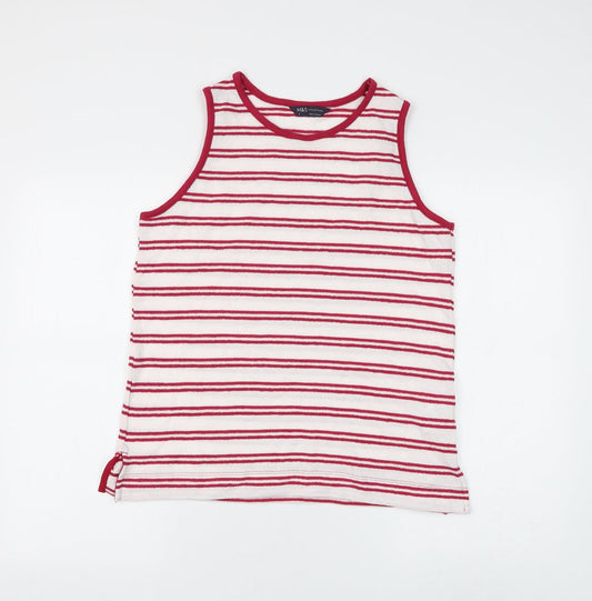 Marks and Spencer Womens White Striped Cotton Basic Tank Size 12 Round Neck