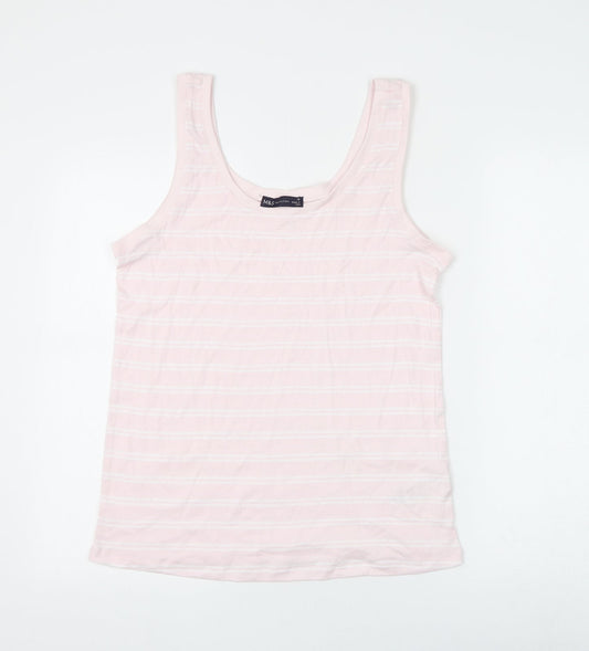 Marks and Spencer Womens Pink Striped Cotton Basic Tank Size 16 Round Neck