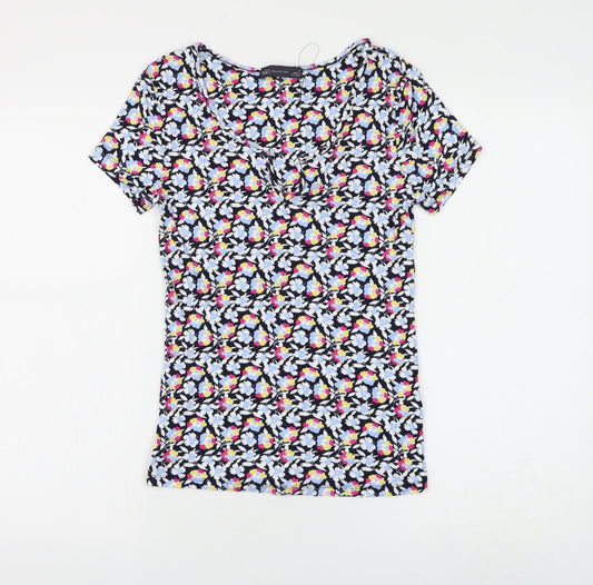 Marks and Spencer Womens Blue Floral Viscose Basic T-Shirt Size 8 V-Neck