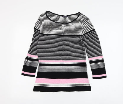 Marks & Spencer Womens Multicoloured Striped Viscose Basic Blouse Size 8 Round Neck