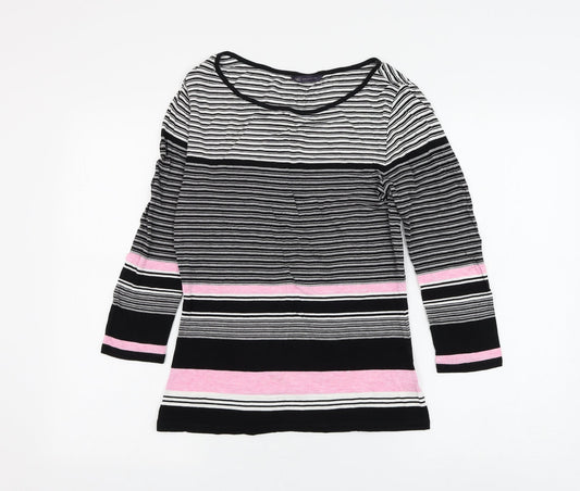 Marks and Spencer Womens Multicoloured Striped Viscose Basic Blouse Size 8 Round Neck