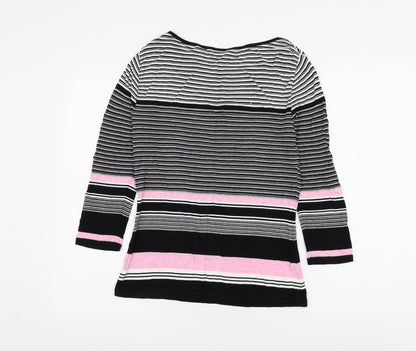 Marks & Spencer Womens Multicoloured Striped Viscose Basic Blouse Size 8 Round Neck