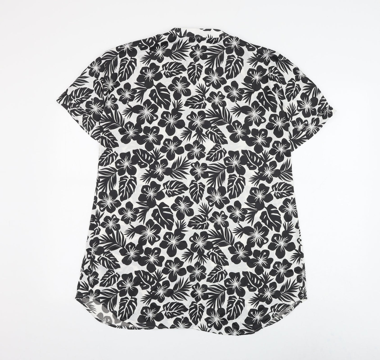 Marks and Spencer Womens White Floral Polyester Basic Blouse Size 10 V-Neck - Leaf Print