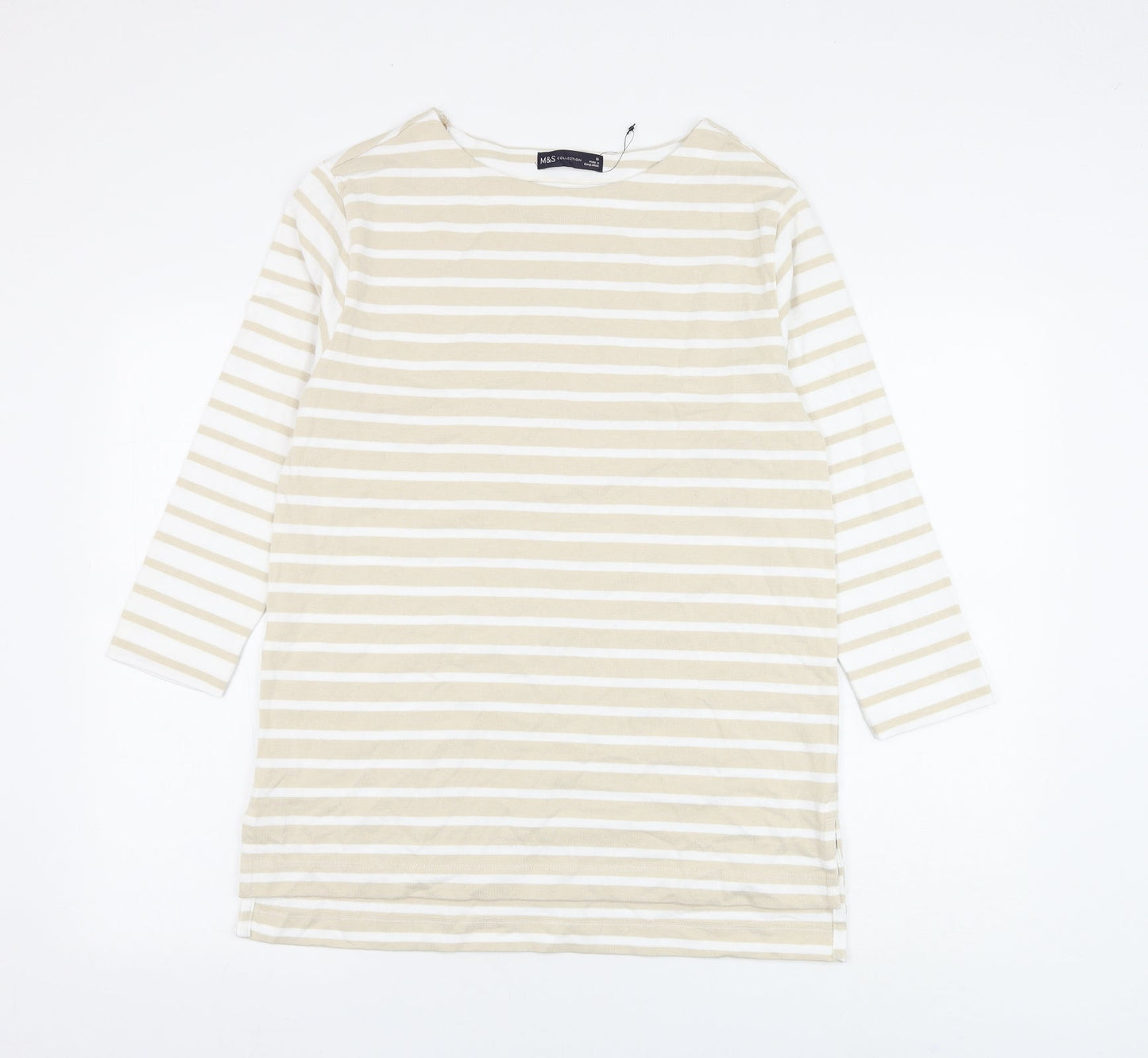 Marks and Spencer Womens Brown Round Neck Striped Cotton Pullover Jumper Size 10