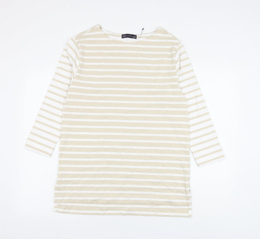 Marks and Spencer Womens Brown Round Neck Striped Cotton Pullover Jumper Size 10