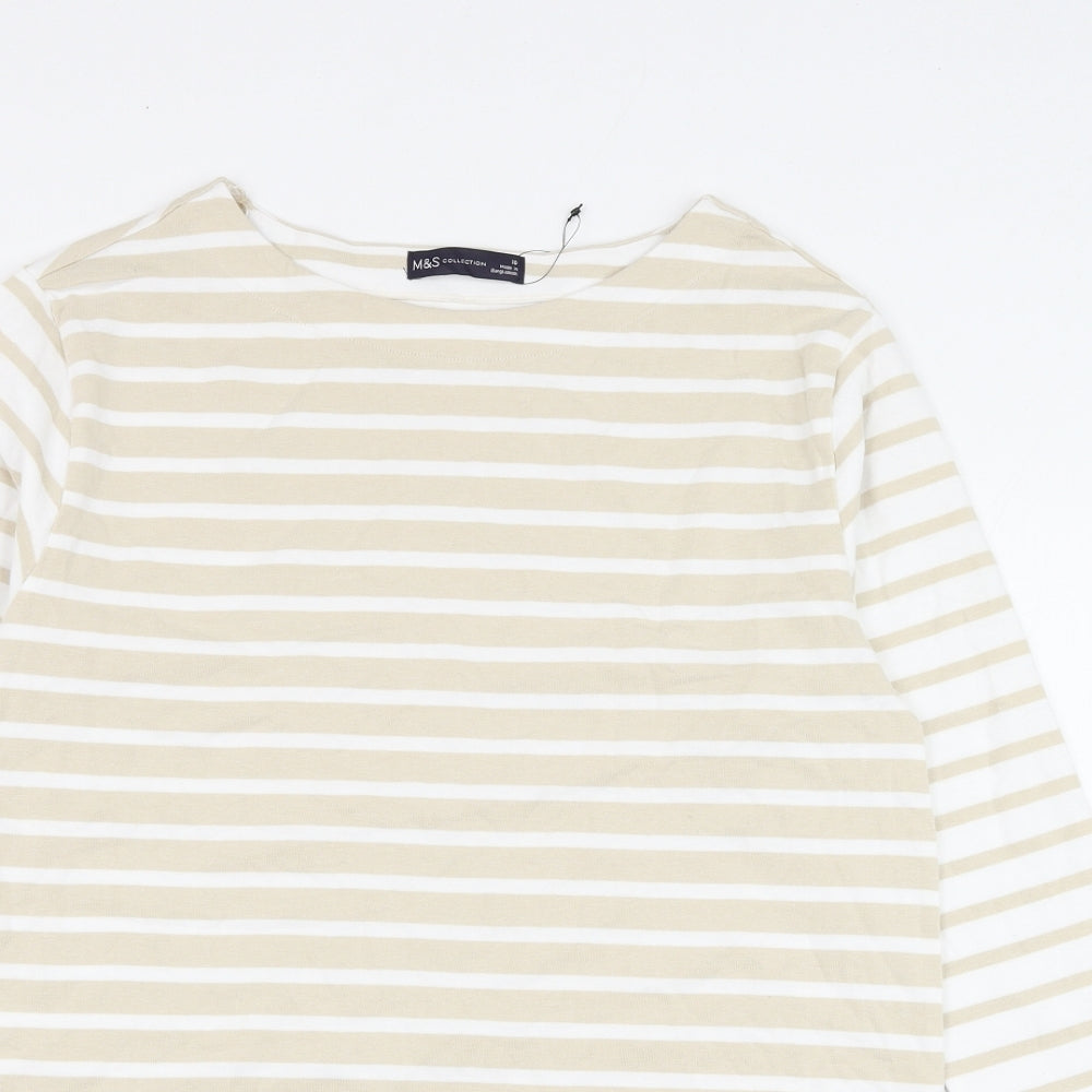 Marks and Spencer Womens Brown Round Neck Striped Cotton Pullover Jumper Size 10