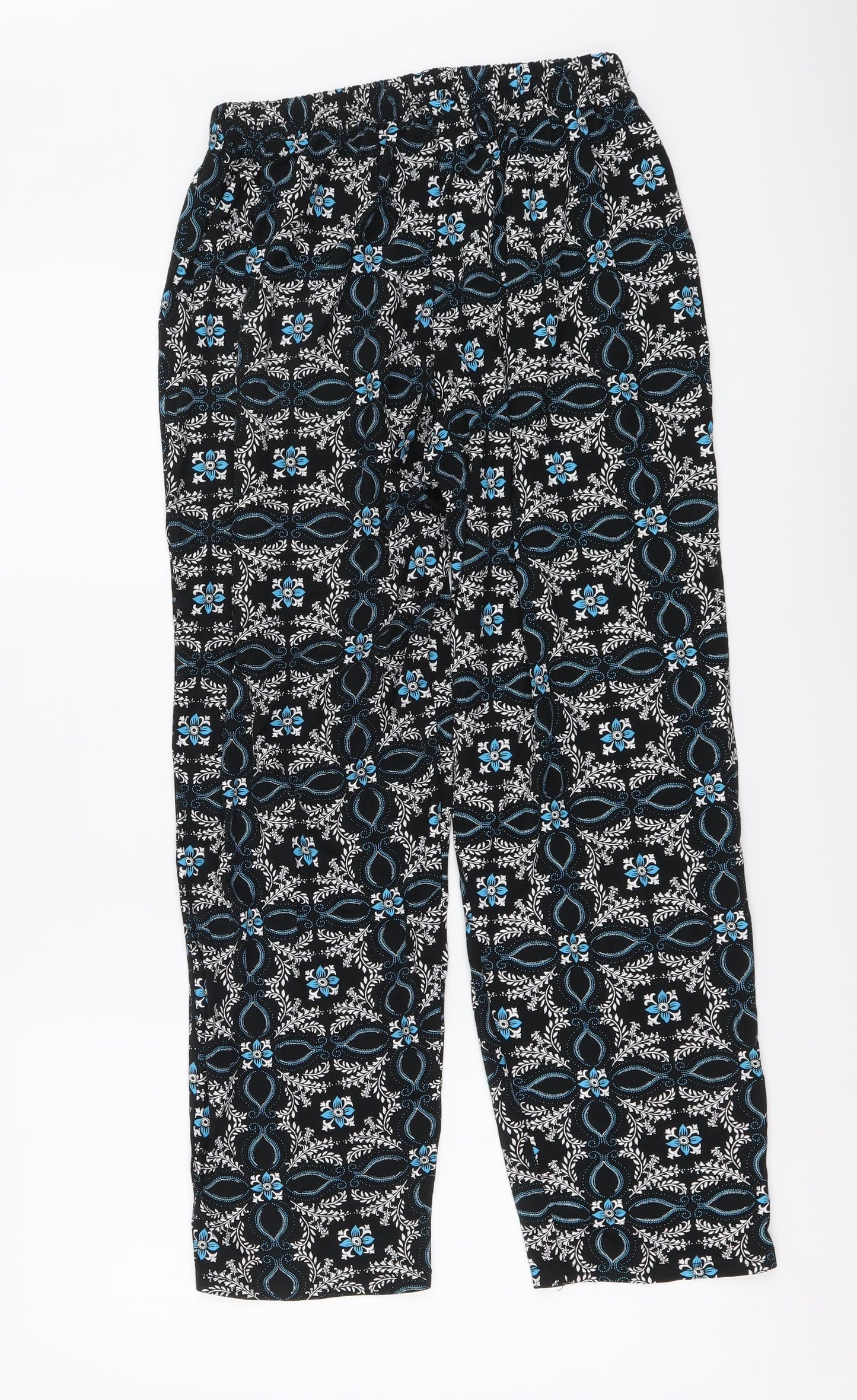 Preworn Womens Blue Geometric Viscose Trousers Size S L25 in Regular Drawstring