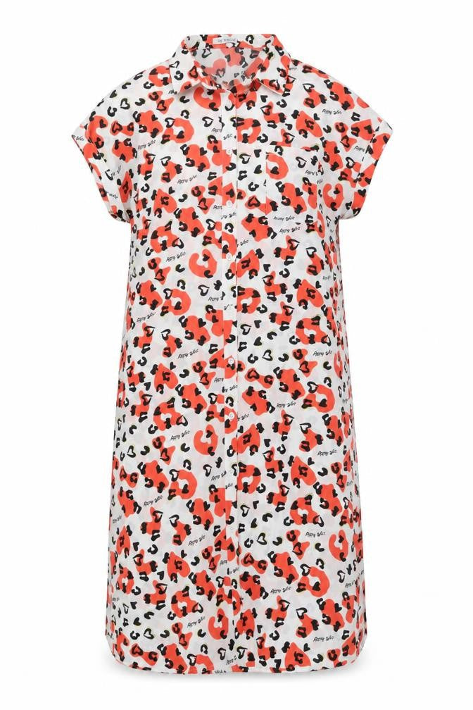 NB Avenue Womens Red Animal Print Polyester Shirt Dress Size L Collared Button - Leopard pattern