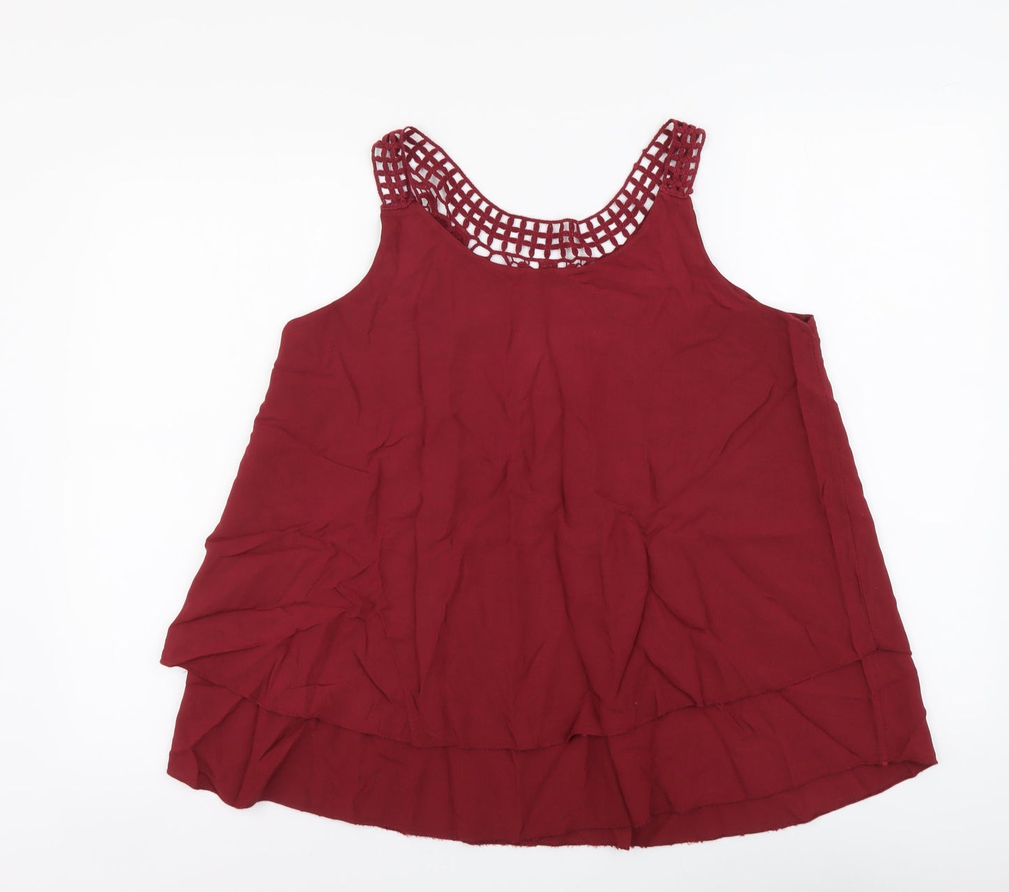 Preworn Womens Red Viscose Basic Tank Size M Round Neck - Lace neckline