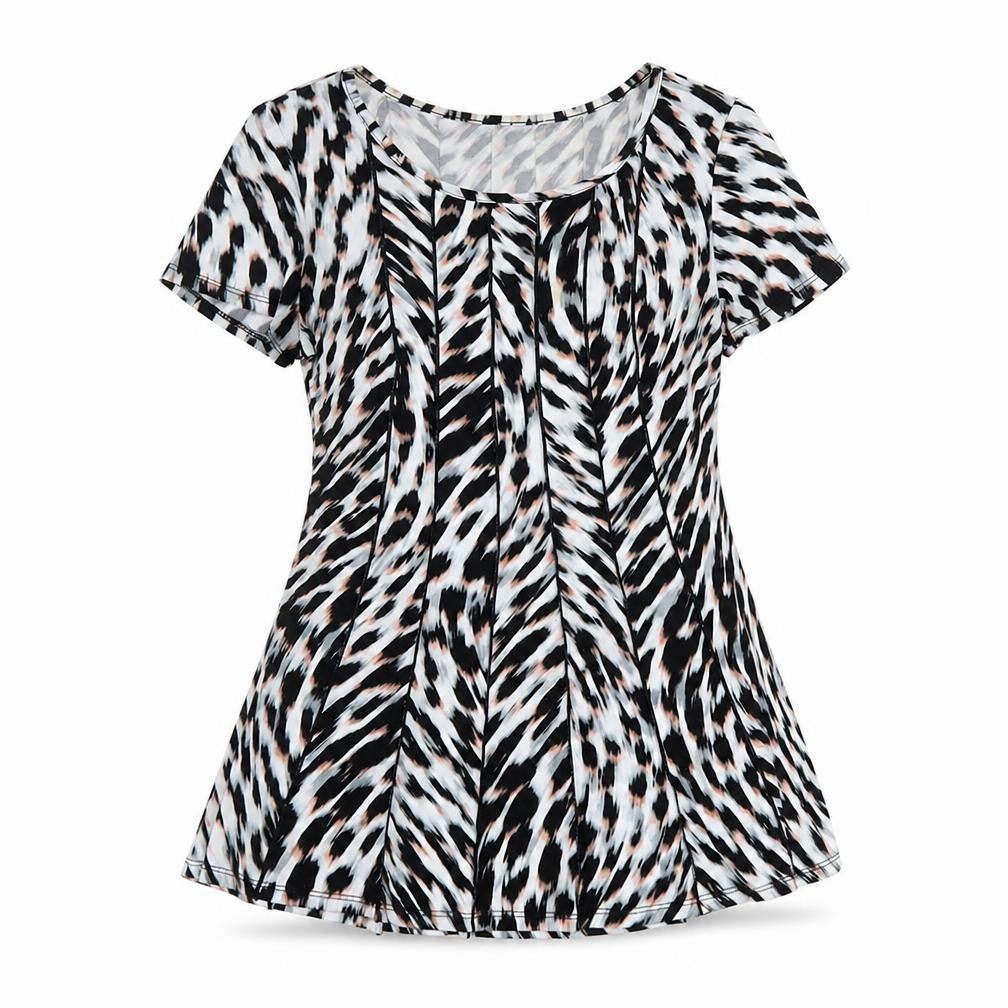Preworn Womens Multicoloured Animal Print Polyester Basic T-Shirt Size S Round Neck