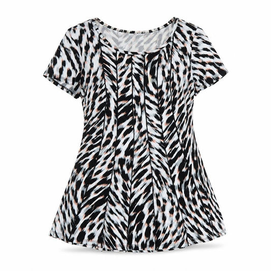 Preworn Womens Multicoloured Animal Print Polyester Basic T-Shirt Size S Round Neck