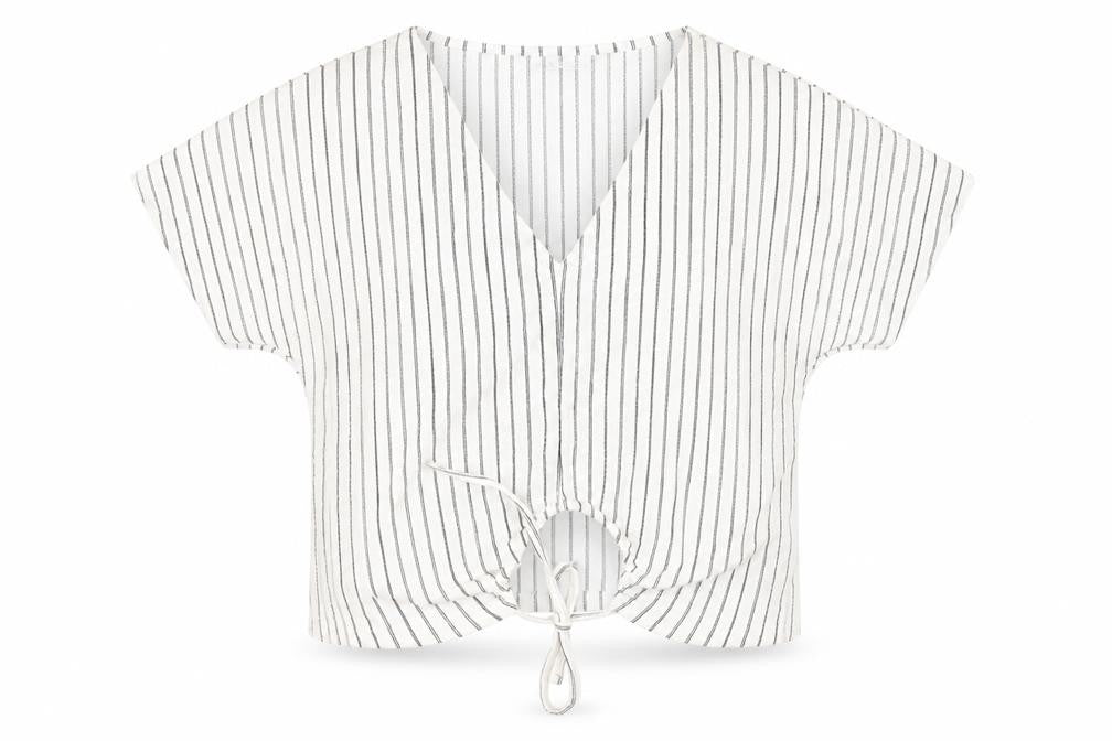 Zara Womens White Striped Polyester Basic Blouse Size M V-Neck