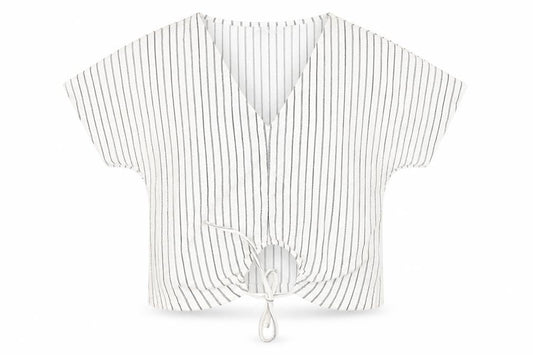 Zara Womens White Striped Polyester Basic Blouse Size M V-Neck