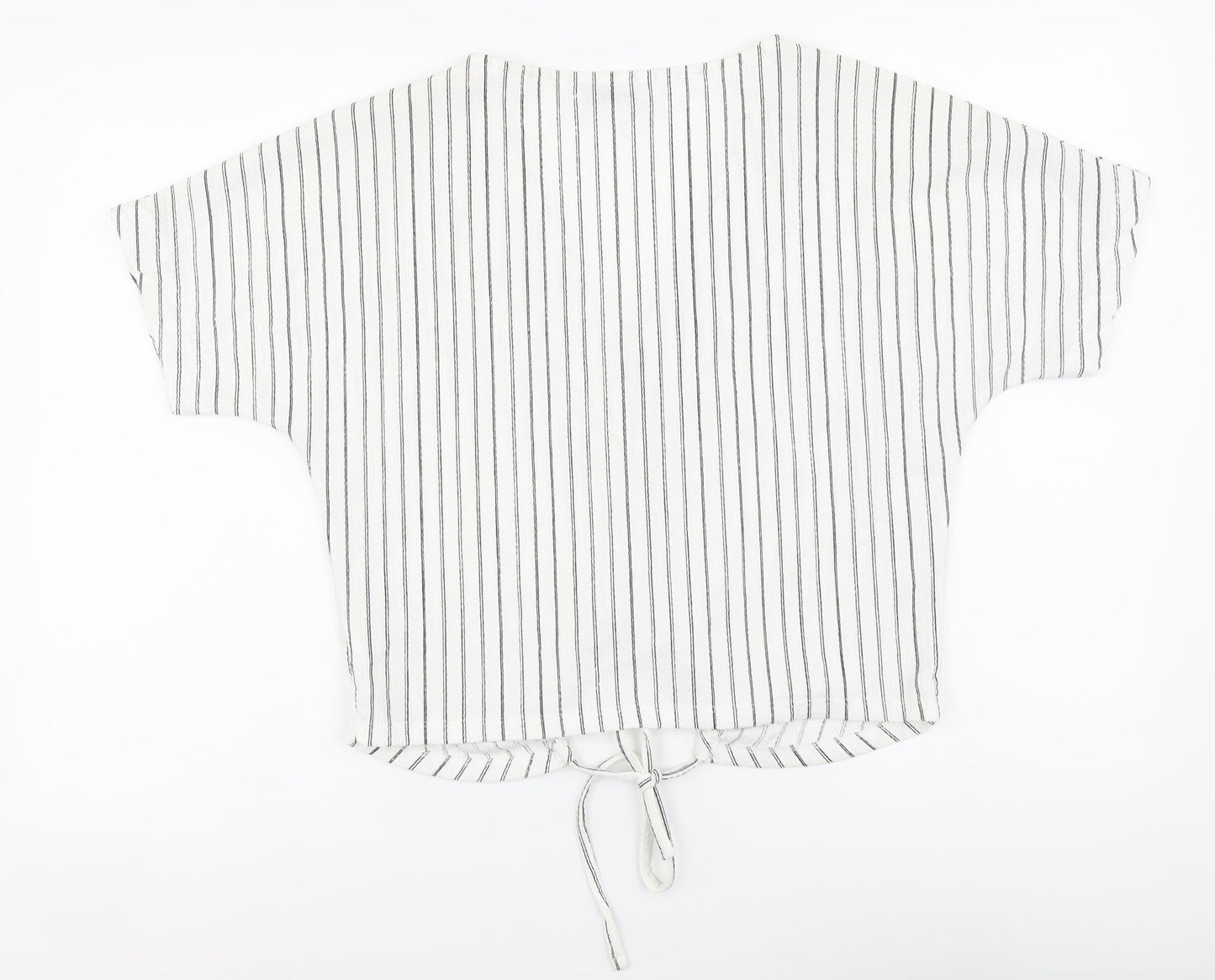 Zara Womens White Striped Polyester Basic Blouse Size M V-Neck