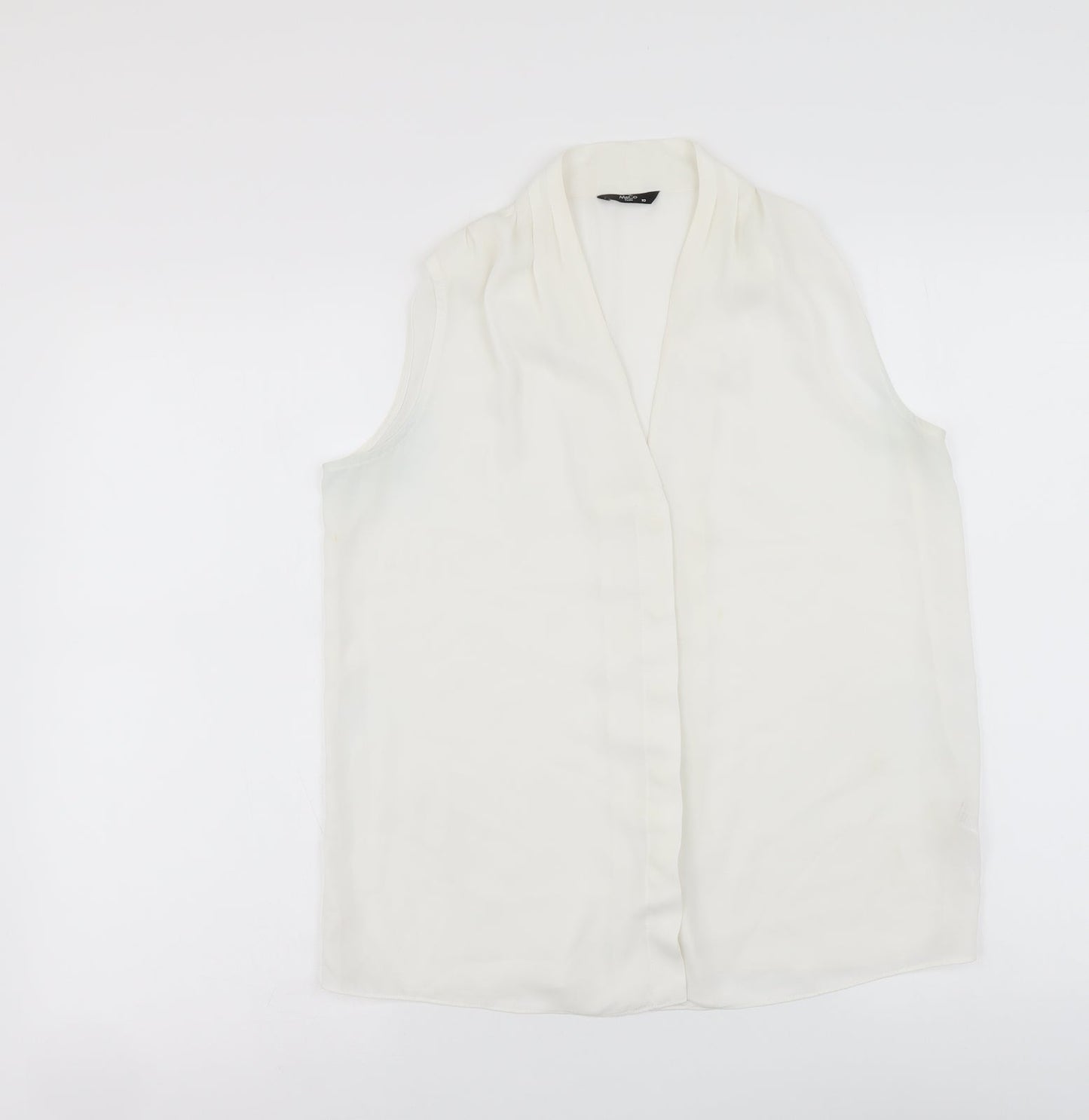 M&Co Womens White Polyester Basic Button-Up Size 10 V-Neck