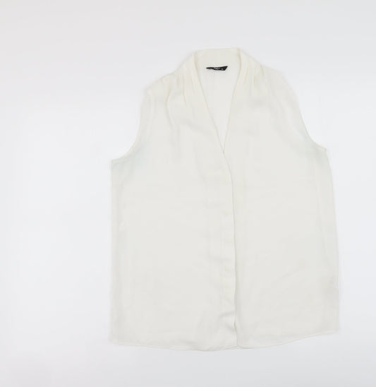 M&Co Womens White Polyester Basic Button-Up Size 10 V-Neck