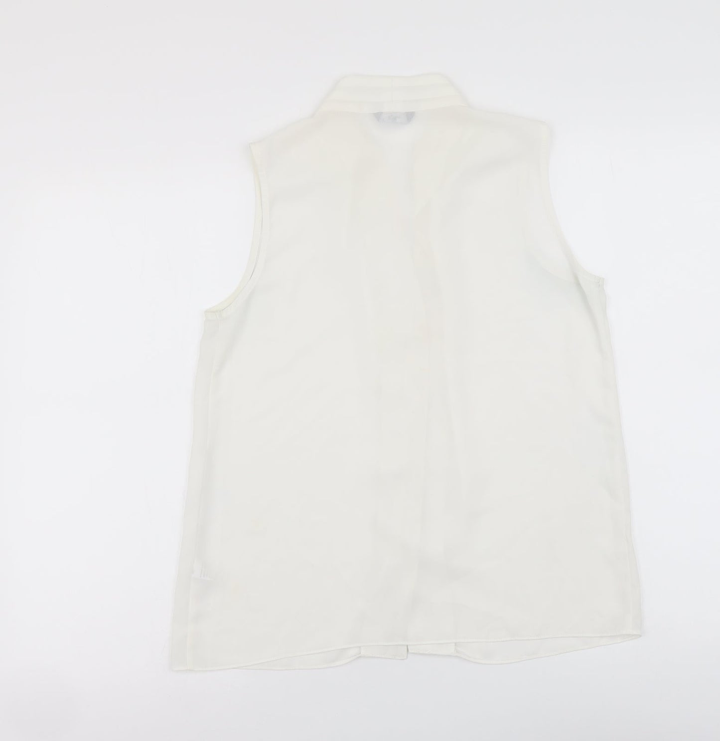 M&Co Womens White Polyester Basic Button-Up Size 10 V-Neck