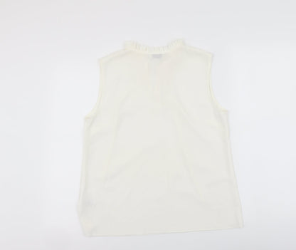 Paraphrase Womens White Polyester Basic Blouse Size M Round Neck