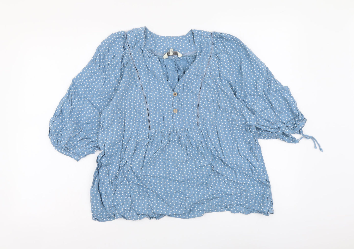 NEXT Womens Blue Polka Dot Viscose Basic Blouse Size 8 V-Neck