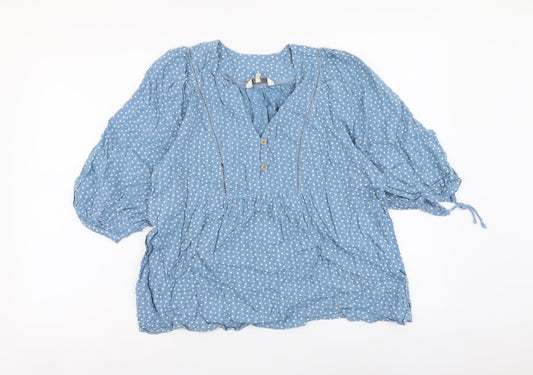 NEXT Womens Blue Polka Dot Viscose Basic Blouse Size 8 V-Neck
