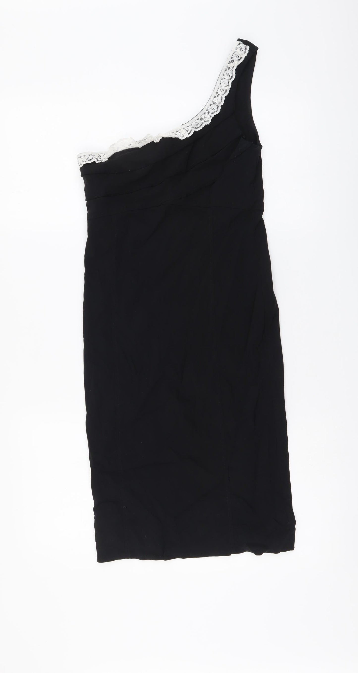 West One Womens Black Viscose Bodycon Size 10 One Shoulder Pullover - Lace Detail