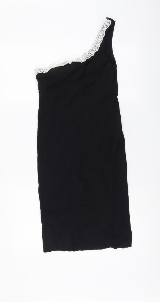 West One Womens Black Viscose Bodycon Size 10 One Shoulder Pullover - Lace Detail