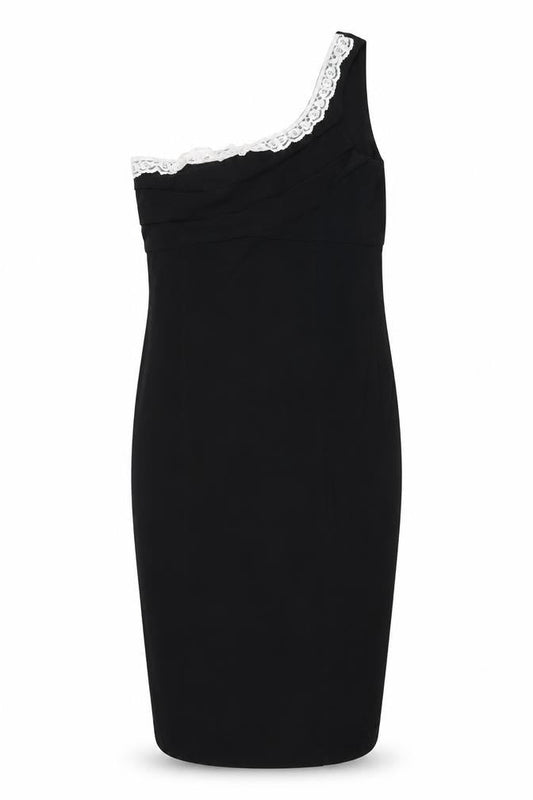 West One Womens Black Viscose Bodycon Size 10 One Shoulder Pullover - Lace Detail