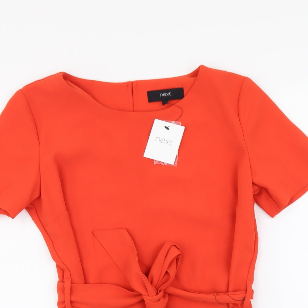 NEXT Womens Orange Polyester Basic Blouse Size 6 Round Neck