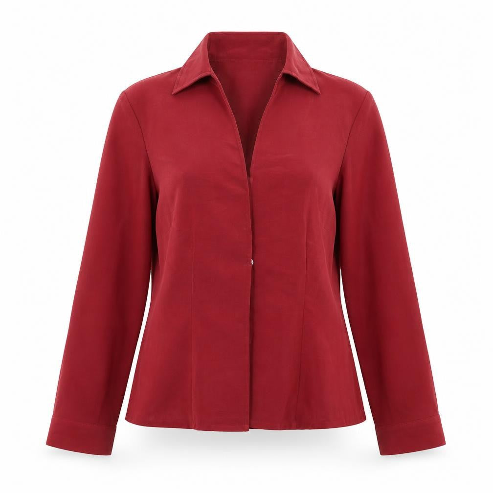 Minosa Womens Red Polyester Basic Button-Up Size 12 Collared