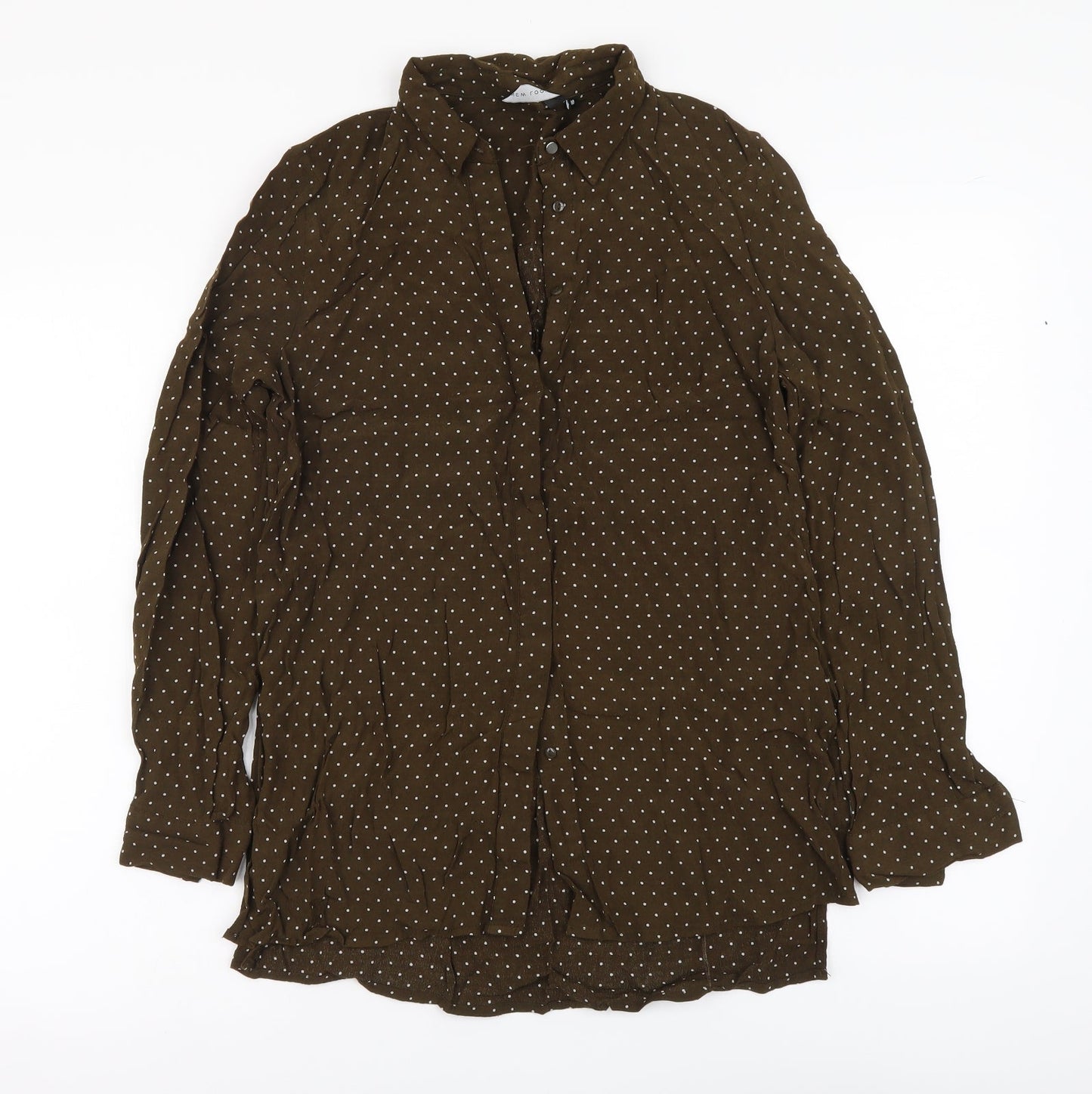 New Look Womens Brown Polka Dot Polyester Basic Button-Up Size 10 Collared