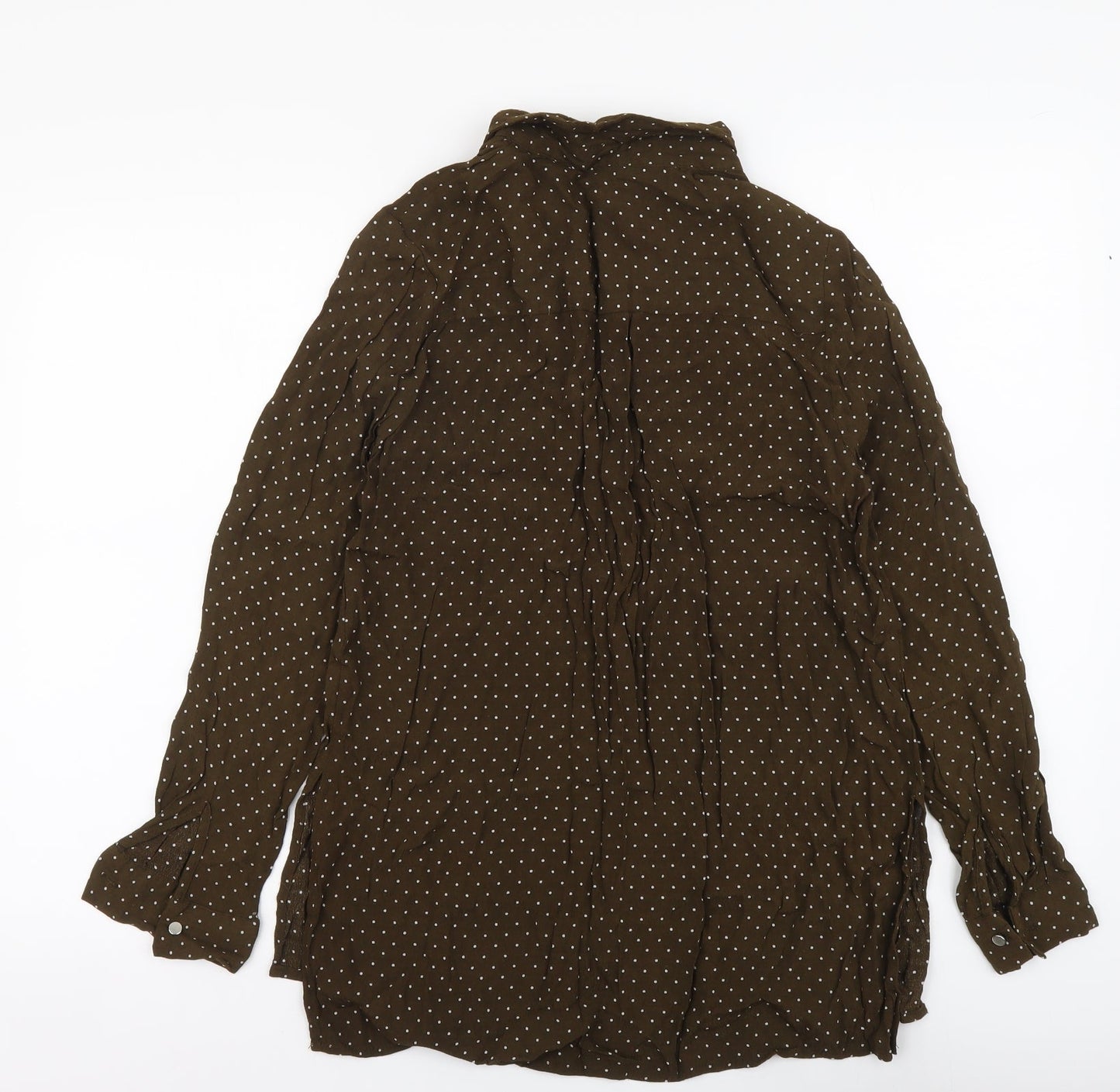 New Look Womens Brown Polka Dot Polyester Basic Button-Up Size 10 Collared