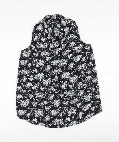Marks & Spencer Womens Black Floral Polyester Basic Blouse Size 8 V-Neck
