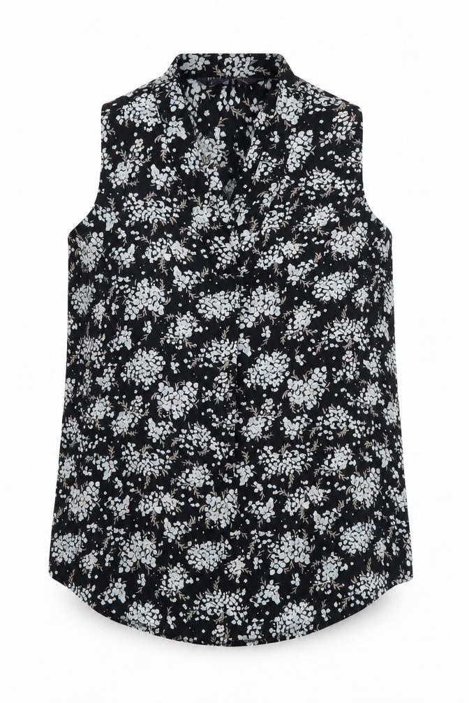 Marks & Spencer Womens Black Floral Polyester Basic Blouse Size 8 V-Neck