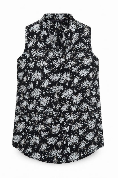 Marks & Spencer Womens Black Floral Polyester Basic Blouse Size 8 V-Neck