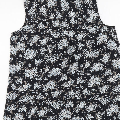 Marks & Spencer Womens Black Floral Polyester Basic Blouse Size 8 V-Neck