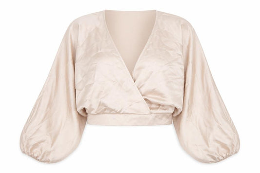 River Island Womens Beige Polyester Cropped Blouse Size 10 V-Neck