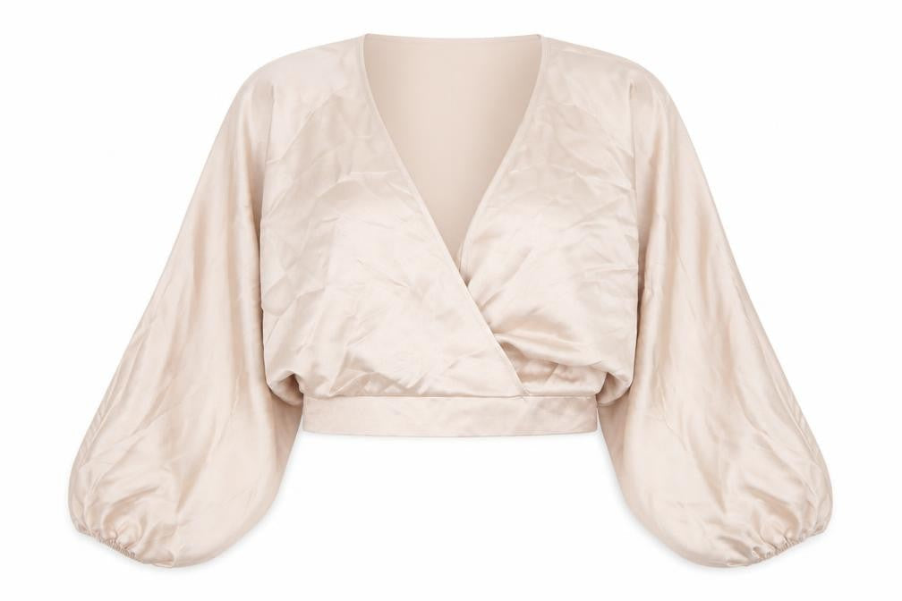 River Island Womens Beige Polyester Cropped Blouse Size 10 V-Neck