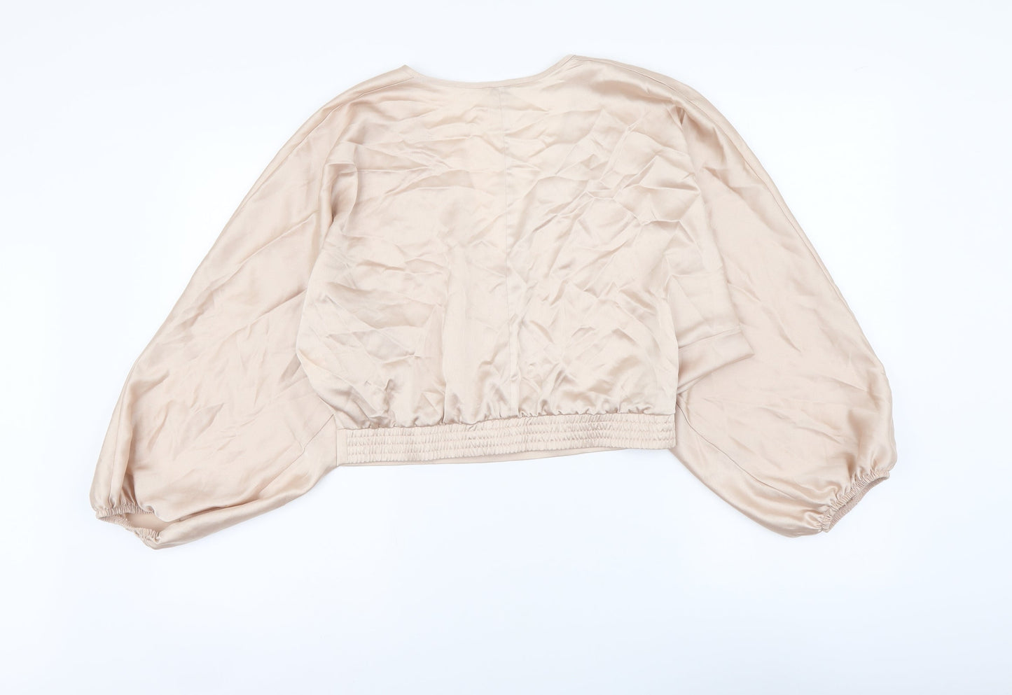 River Island Womens Beige Polyester Cropped Blouse Size 10 V-Neck