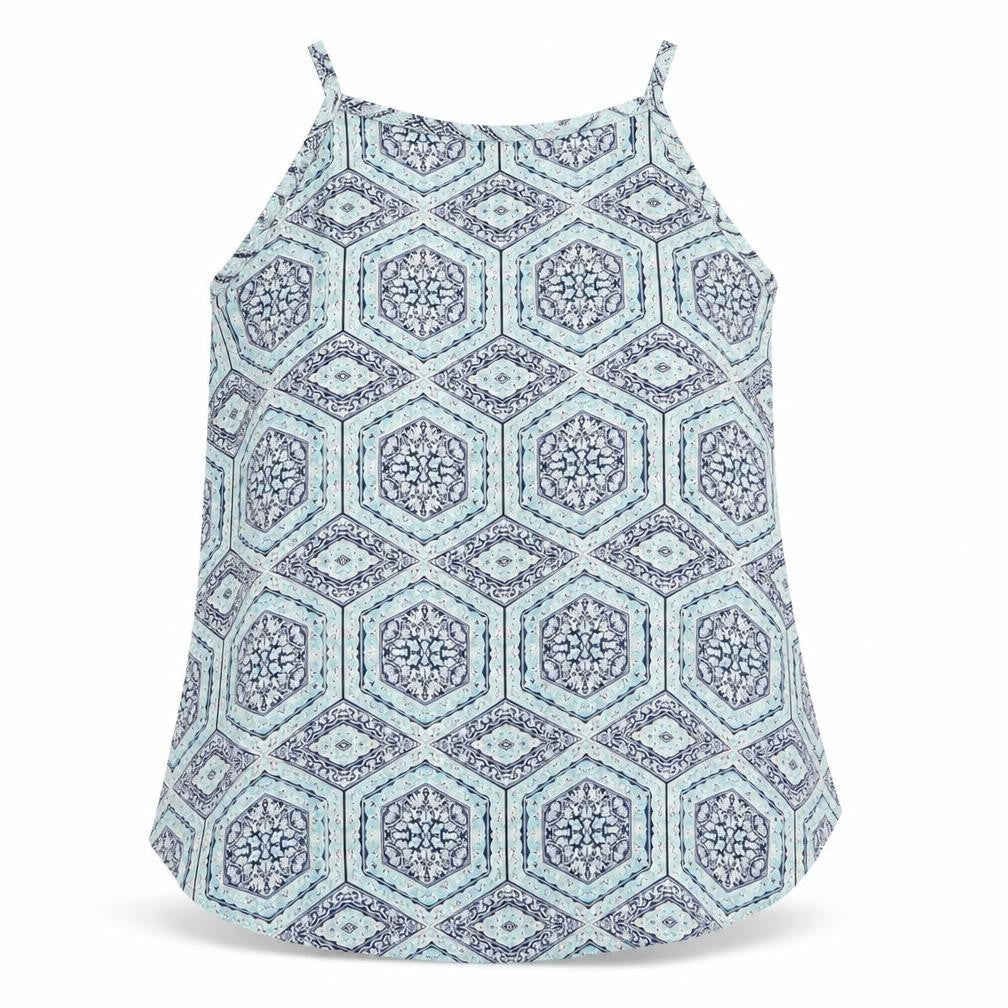Apricot Womens Blue Geometric Polyester Basic Blouse Size 10 Round Neck