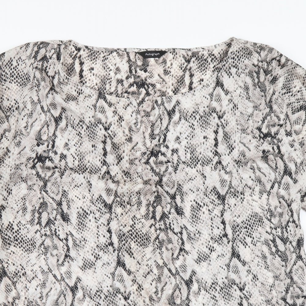 Autograph Womens Beige Animal Print Polyester Tunic Blouse Size 12 V-Neck - Snake pattern
