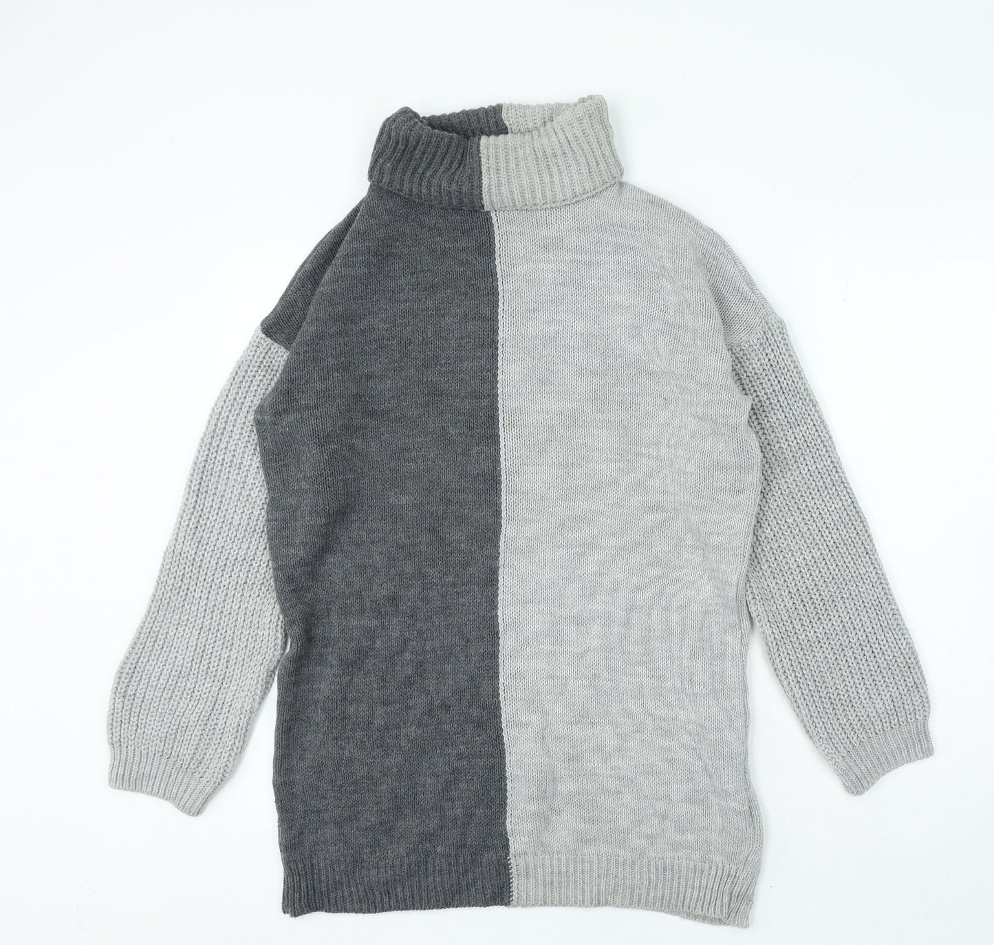PRETTYLITTLETHING Womens Grey Roll Neck Acrylic Pullover Jumper Size S