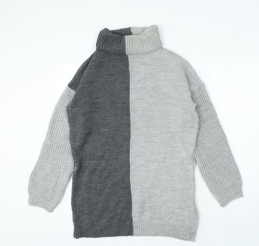 PRETTYLITTLETHING Womens Grey Roll Neck Acrylic Pullover Jumper Size S